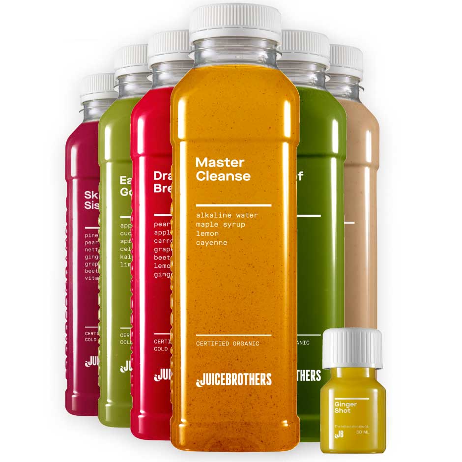 Juicebrothers Juice cleanse Deep, detox cleanse with Master Cleanse, Skin sister, Force of nature and gingershot
