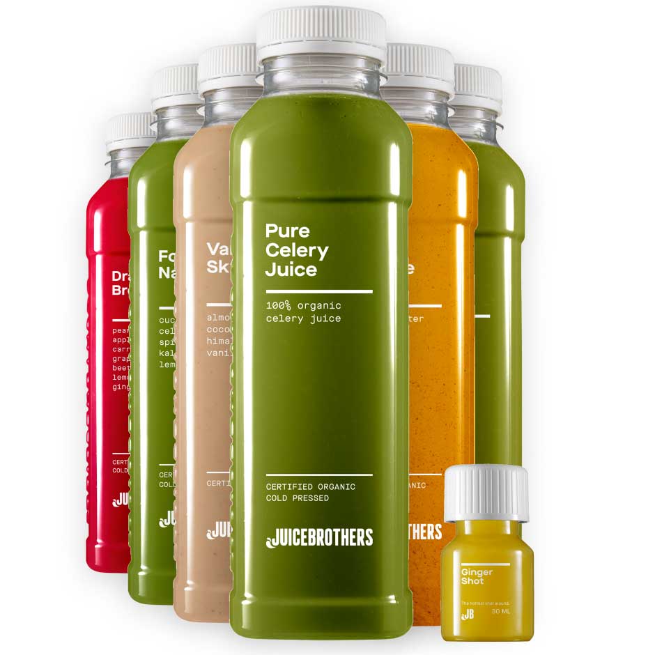 Juice cleanse Deeper 3 days containing detox juices, vegetable juices and ginger shots