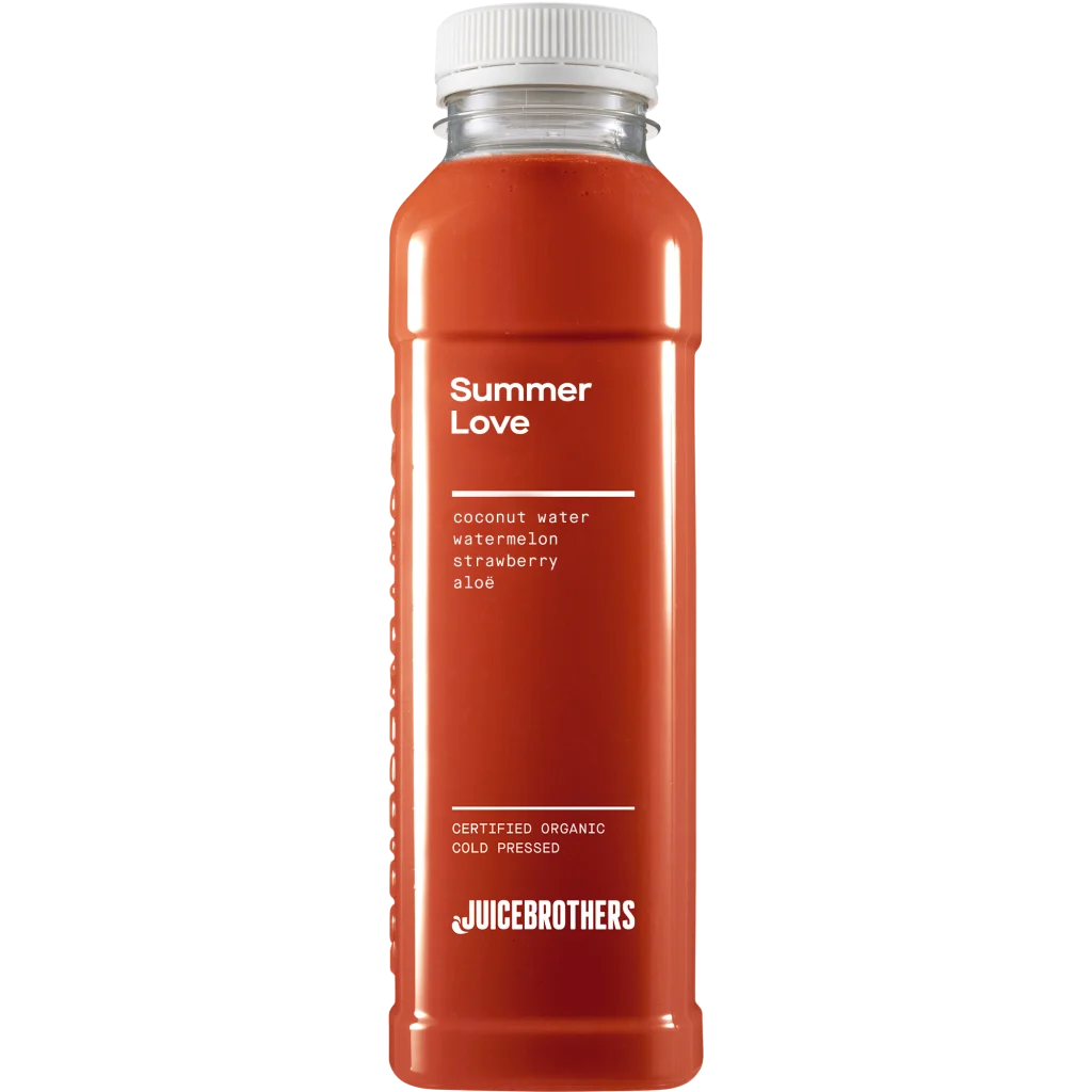 Juicebrothers Summer Love detox sap van watermeloen kokos water aardbei en aloe vera