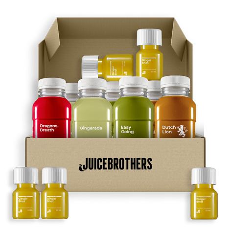 The Little Ones Juicebrothers groentesap, fruitsap en gembershots in voordeelpakket, sappakket of detox box